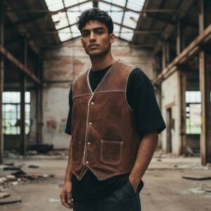 Vintage SEARS "The Leather Shop" Brown Sherpa Lined Vest